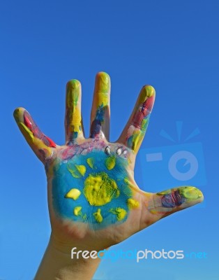 Painted Kid Hand Stock Photo