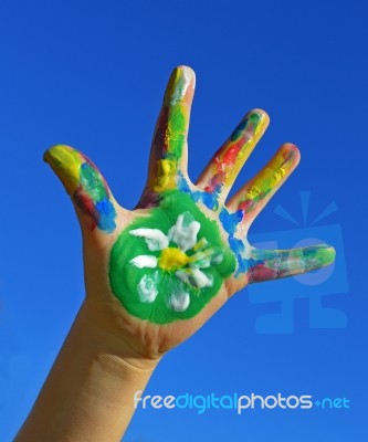 Painted Kid Hand Stock Photo