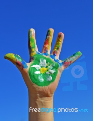 Painted Kid Hand Stock Photo