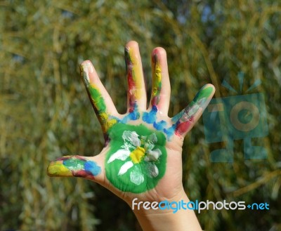 Painted Kid Hand Stock Photo