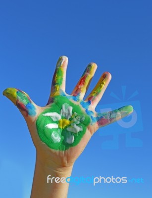 Painted Kid Hand Stock Photo