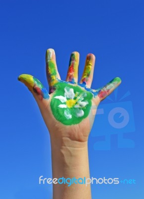 Painted Kid Hand Stock Photo