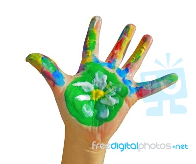 Painted Kid Hand Stock Photo