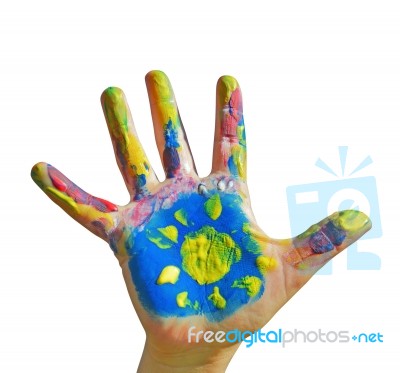 Painted Kid Hand Stock Photo