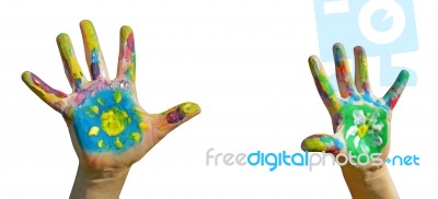 Painted Kid Hands Stock Photo