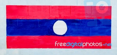 Painting Flag Of Laos On Wall Stock Photo