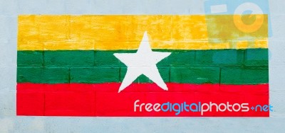 Painting Flag Of  Myanmar  On Wall Stock Photo