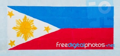 Painting Flag Of  Philippine On Wall Stock Photo