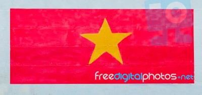 Painting Flag Of Vietnam On Wall Stock Photo