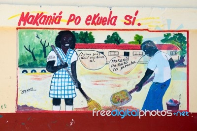 Painting On The School Wall In Palenque, Colombia Stock Photo