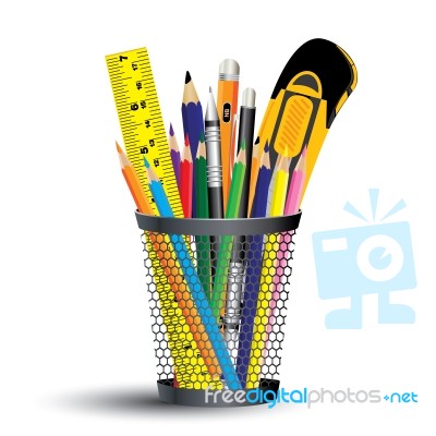 Painting Tool In Office And School Set. Pencil, Ruler And Object Tool On White Background Stock Image