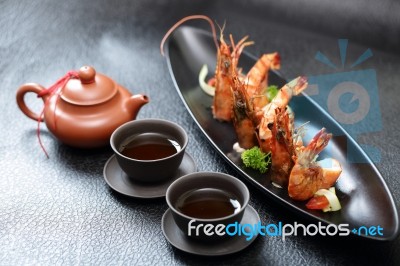 Pan Fried Tiger Prawn Stock Photo