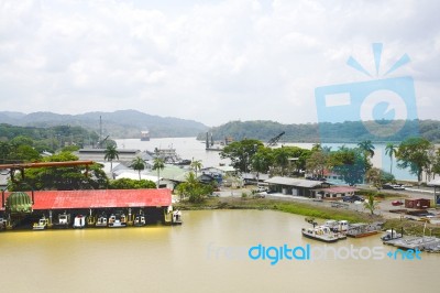 Panama Canal, Dredging Area Stock Photo