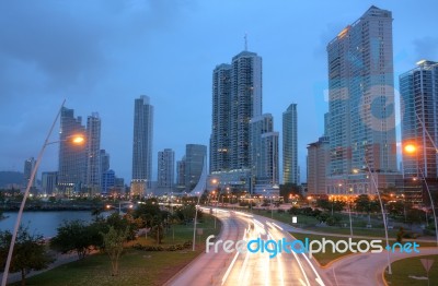 Panama City At Evening Time Stock Photo