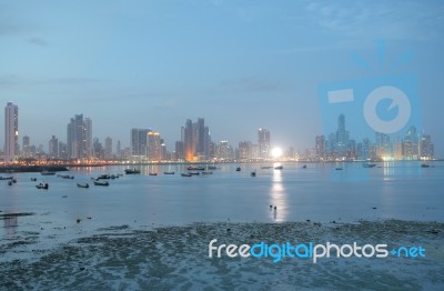 Panama City At Evening Time Stock Photo