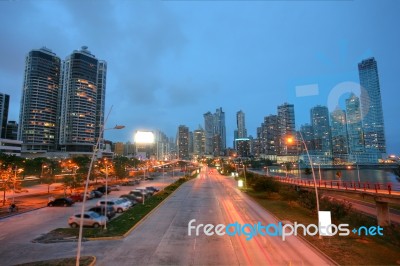 Panama City At Sunset Stock Photo