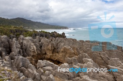 Pancake Rocks Near Punakaiki Stock Photo