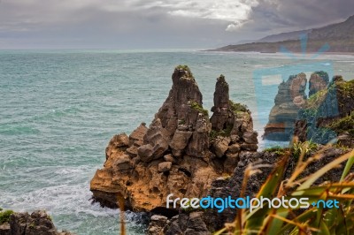 Pancake Rocks Near Punakaiki Stock Photo