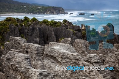 Pancake Rocks Near Punakaiki Stock Photo