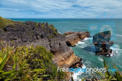 Pancake Rocks Near Punakaiki Stock Photo