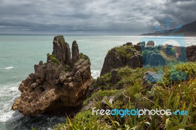 Pancake Rocks Near Punakaiki Stock Photo