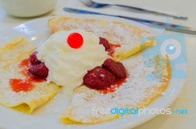 Pancake With Cream Stock Photo