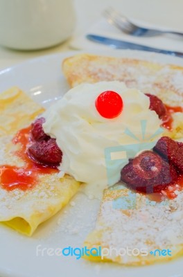 Pancake With Cream Stock Photo