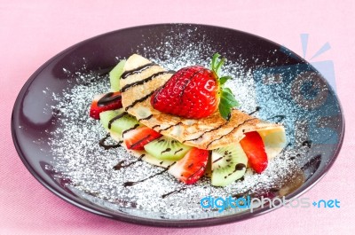 Pancake With Fruits Stock Photo