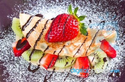 Pancake With Fruits Stock Photo