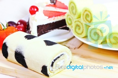 Pandan Cake Roll Stock Photo