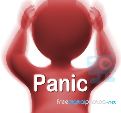 Panic Man Means Fear Worry Or Distress Stock Image