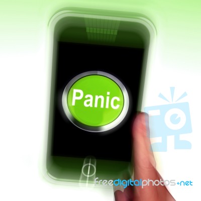 Panic Mobile Means Anxiety Distress And Alarm Stock Image