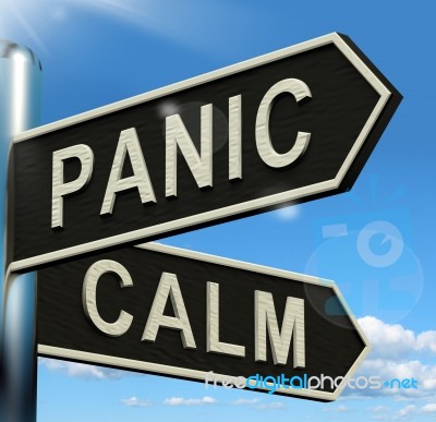 Panic Or Calm Signpost Stock Image