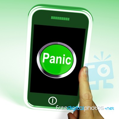 Panic Smartphone Means Anxiety Distress And Alarm Stock Image