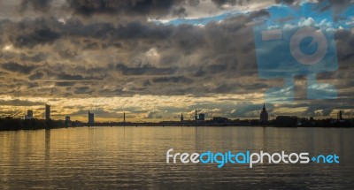 Panorama Of Old Riga City Stock Photo