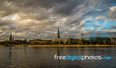 Panorama Of Old Riga City Stock Photo