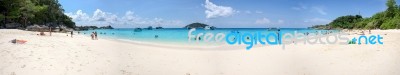 Panorama Of Tourists On The Beach At Similan Island Stock Photo