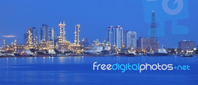 Panorama Scene Of Refinery Industry Plant Stock Photo