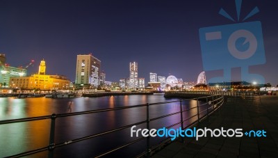 Panorama View Of Minato Mirai Bay, Yokohama City Stock Photo