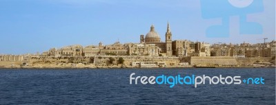 Panoramic Image Of Valletta, Capital City Of Mediterranean Island Malta Stock Photo