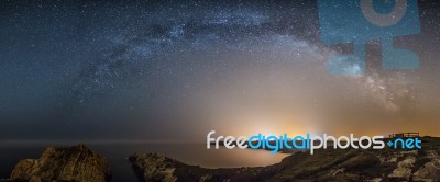 Panoramic Of The Milky Way Stock Photo