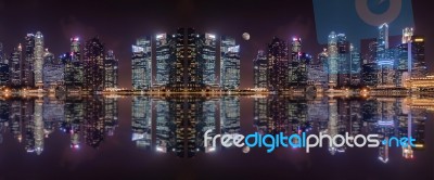 Panoramic View At Night Of  A Megalopolis Skyscrapers Stock Photo