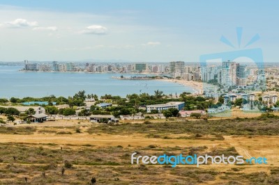 Panoramic View At The Salinas Beaches In Ecuador Stock Photo