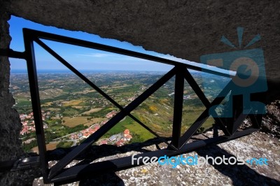 Panoramic View From The Walls San Marino Stock Photo