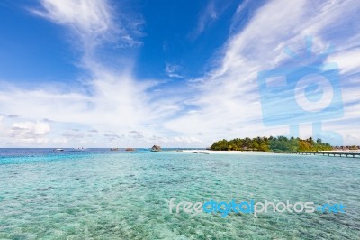 Panoramic View Of An Atoll, Maldives Stock Photo