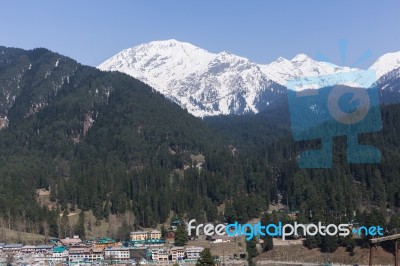 Panoramic View Of Beautiful Mountain Landscape Small Village  Stock Photo