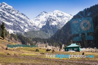 Panoramic View Of Beautiful Mountain Landscape Small Village  Stock Photo