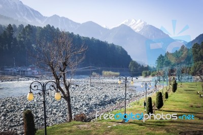 Panoramic View Of Beautiful Mountain Landscape Small Village  Stock Photo