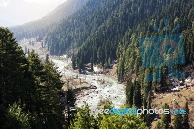 Panoramic View Of Beautiful Mountain Landscape Small Village  Stock Photo