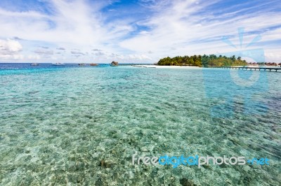 Panoramic View Of Moofushi Atoll, Maldives, Indian Ocean Stock Photo